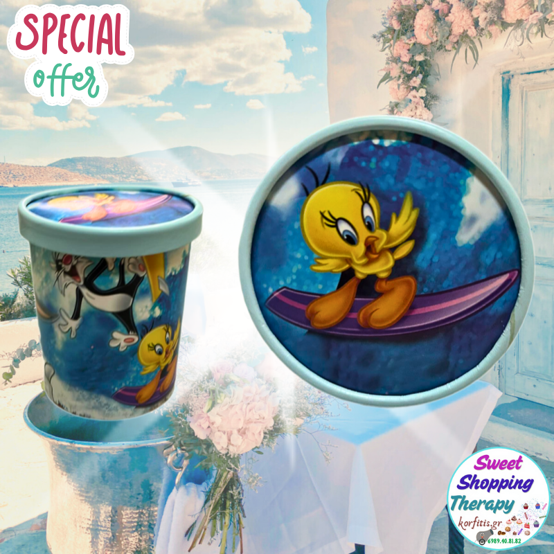 Κύπελλο-καπάκι βάπτισης ατομικό looney tunes-B05 (μπλε)